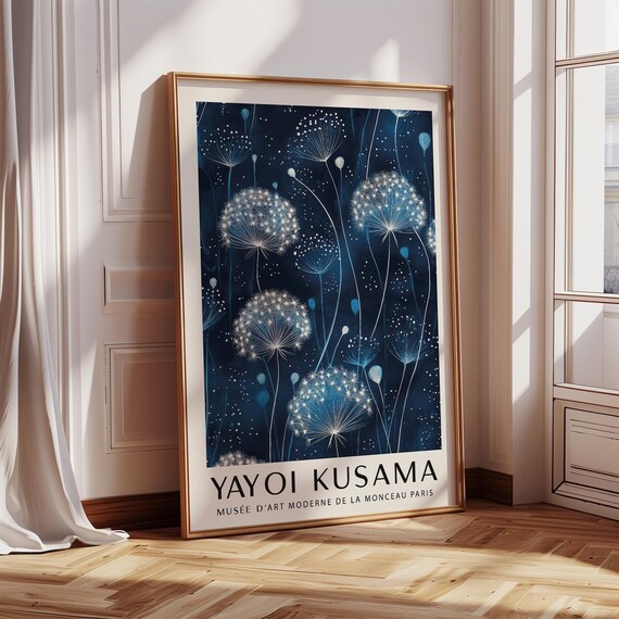 Yayoi Kusama Dandelion Starry Midnight Blue Night Vertical Poster