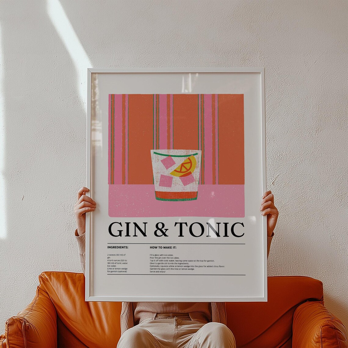 Gin And Tonic Recipe, Retro Cocktail Art Print