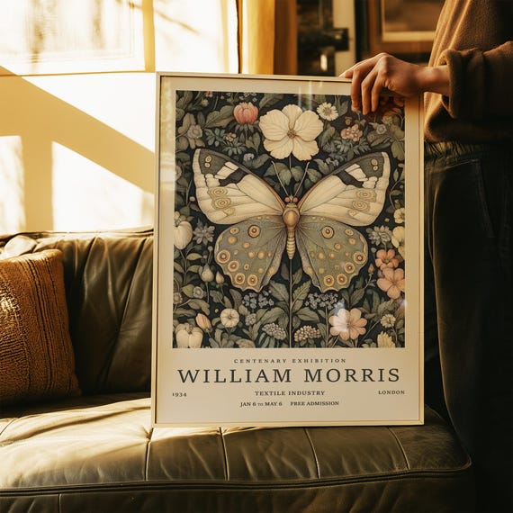 Butterfly Posters Vintage Butterfly Print With Florals Inspired By William Morris 1934 Exhibition Botanical Insect Wall Art