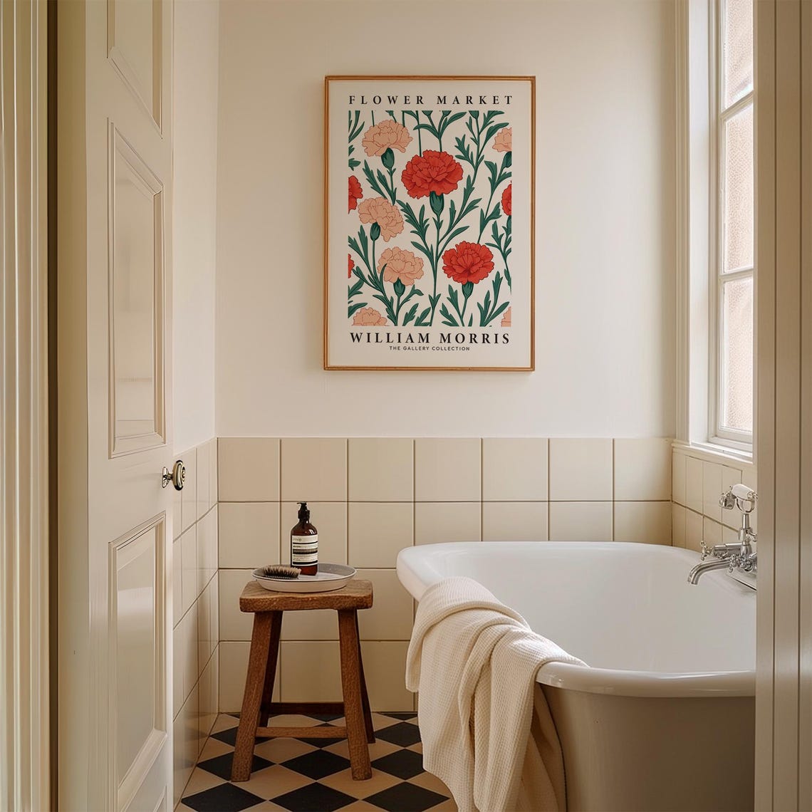William Morris Flower Market Red Peach Carnation Pattern Poster - Image 2