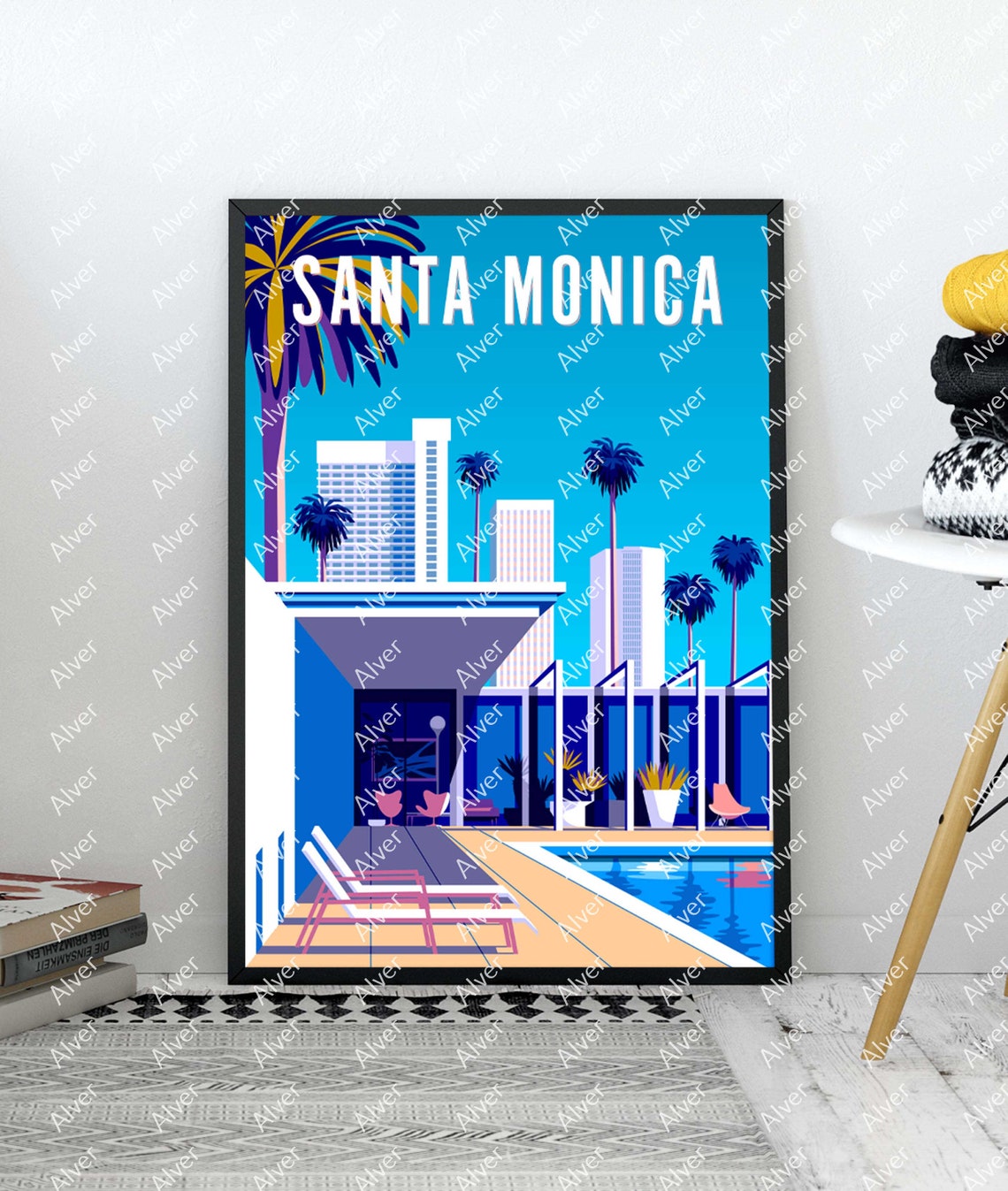 Santa Monica California Mid Century Modern Poolside Retro Poster - Image 2