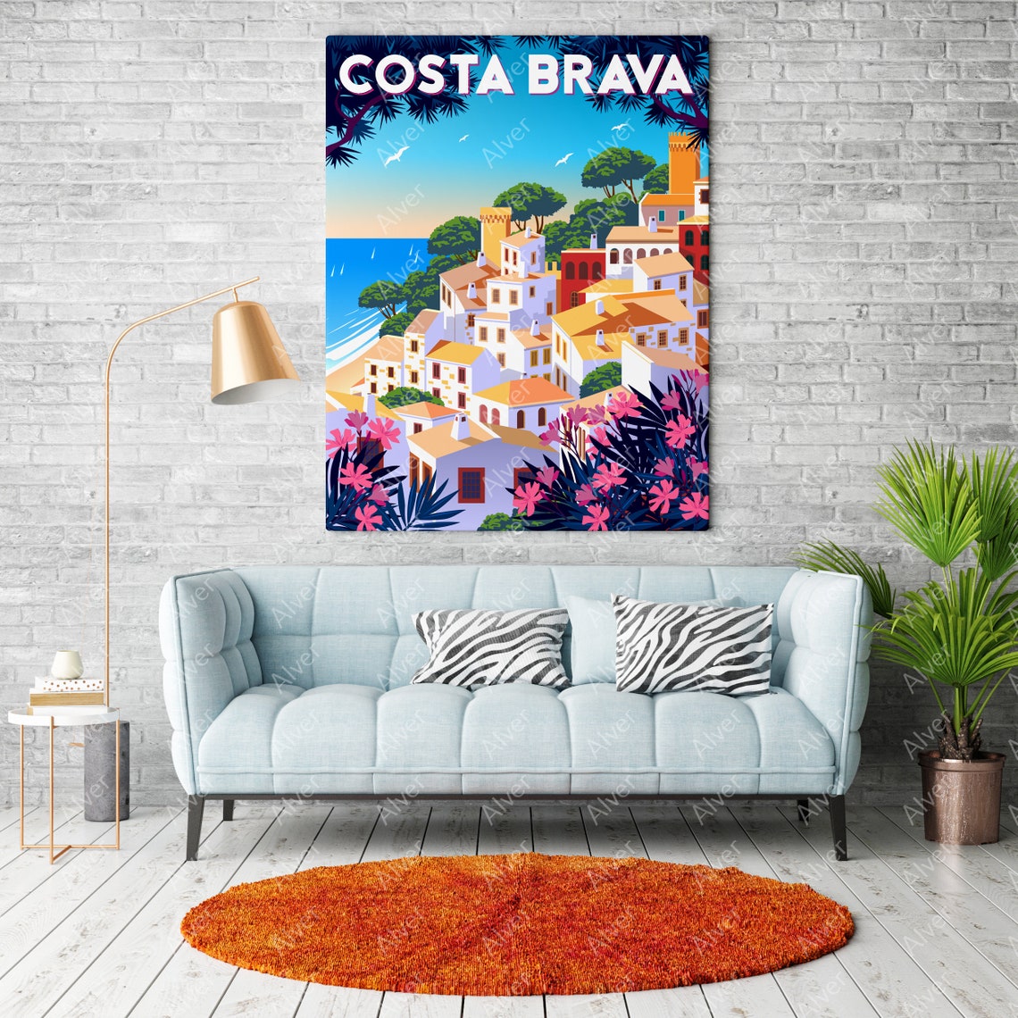 Costa Brava Spain Travel Poster With Whitewashed Coastal Village Art - Image 2