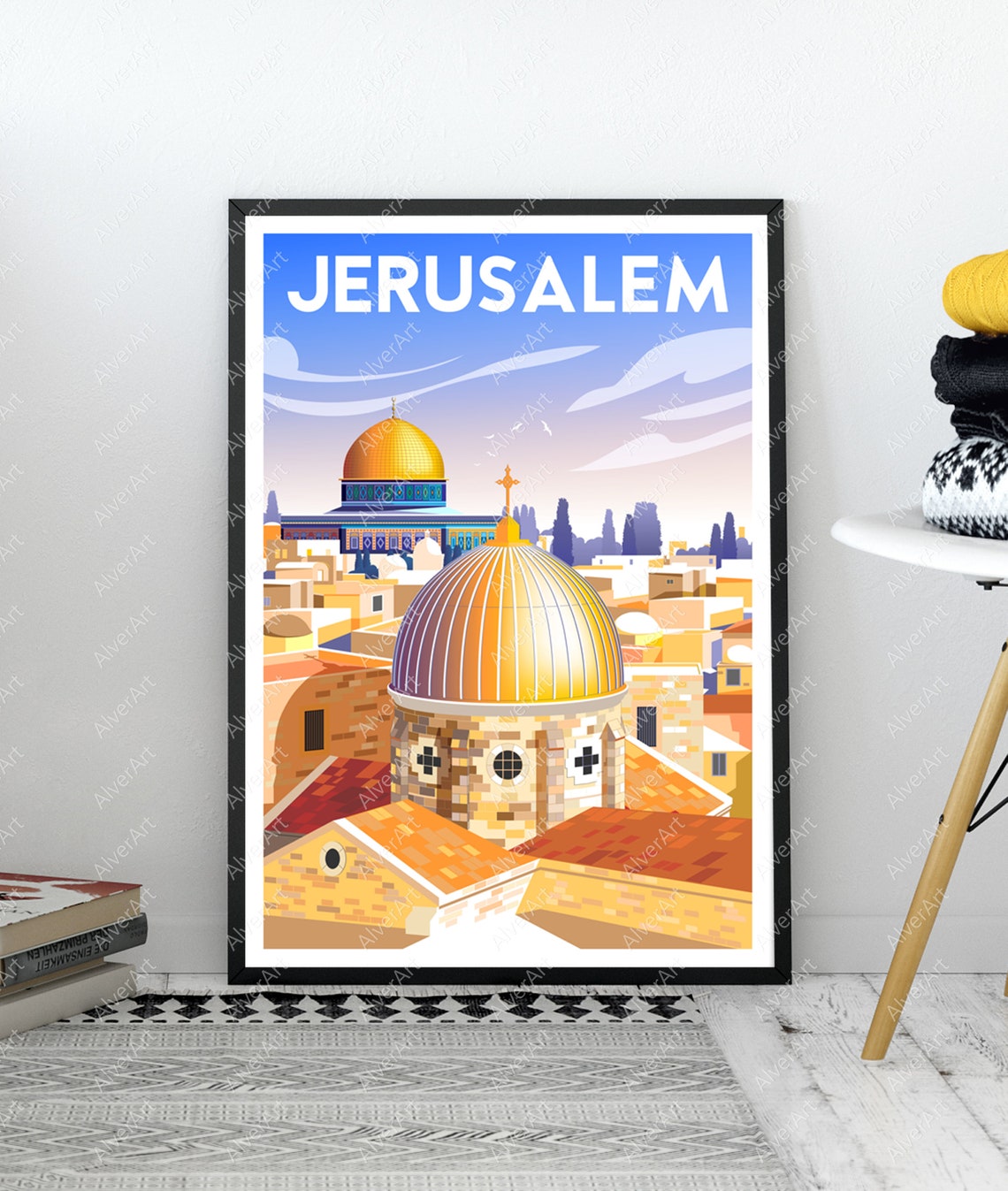 Jerusalem Travel Poster With Golden Domes Above the Old City Rooftops - Image 3