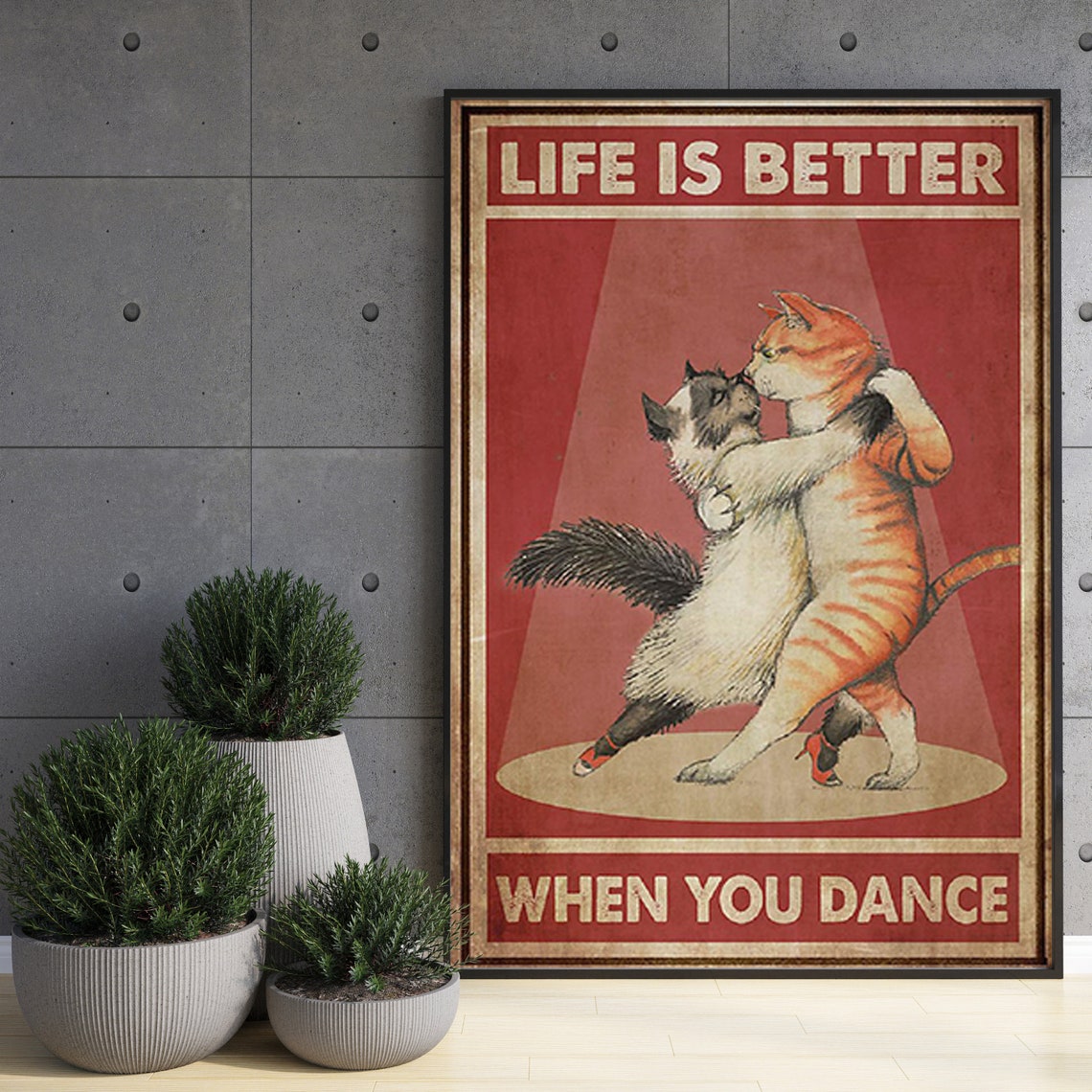 Life Is Better When You Dance Tango Dancing Cats Vintage Poster - Image 3
