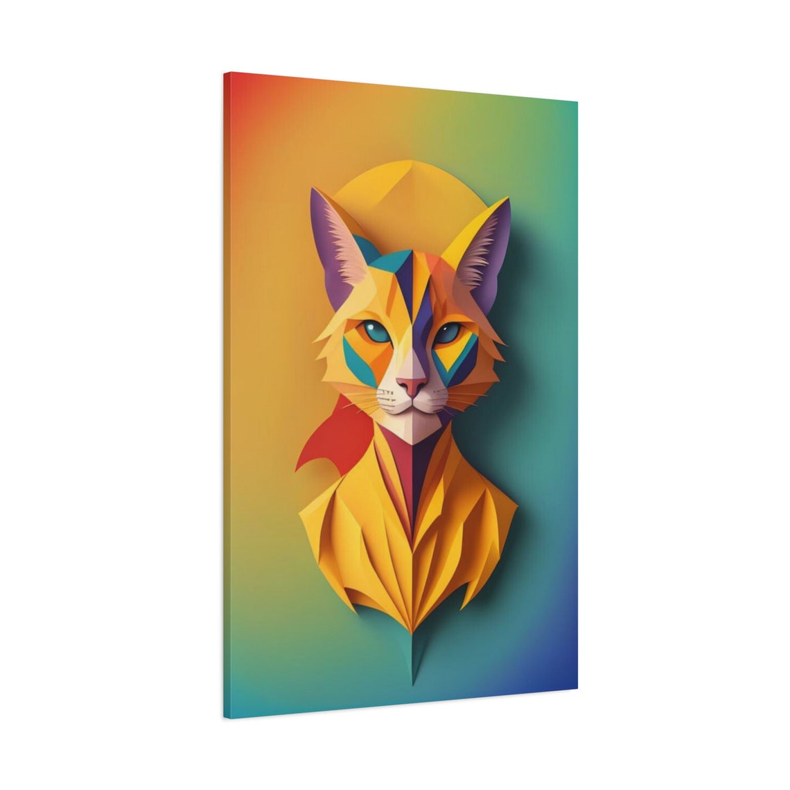 Colorful Geometric Cat Art Polygonal Cat Wall Art Abstract Animal Painting Animal Wall Art Cat Lover Gift Stretched 125 - Image 3