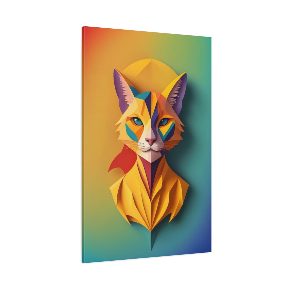 Geometric Polygonal Orange Cat Blue Eyes Colorful Abstract Animal Poster - Image 3