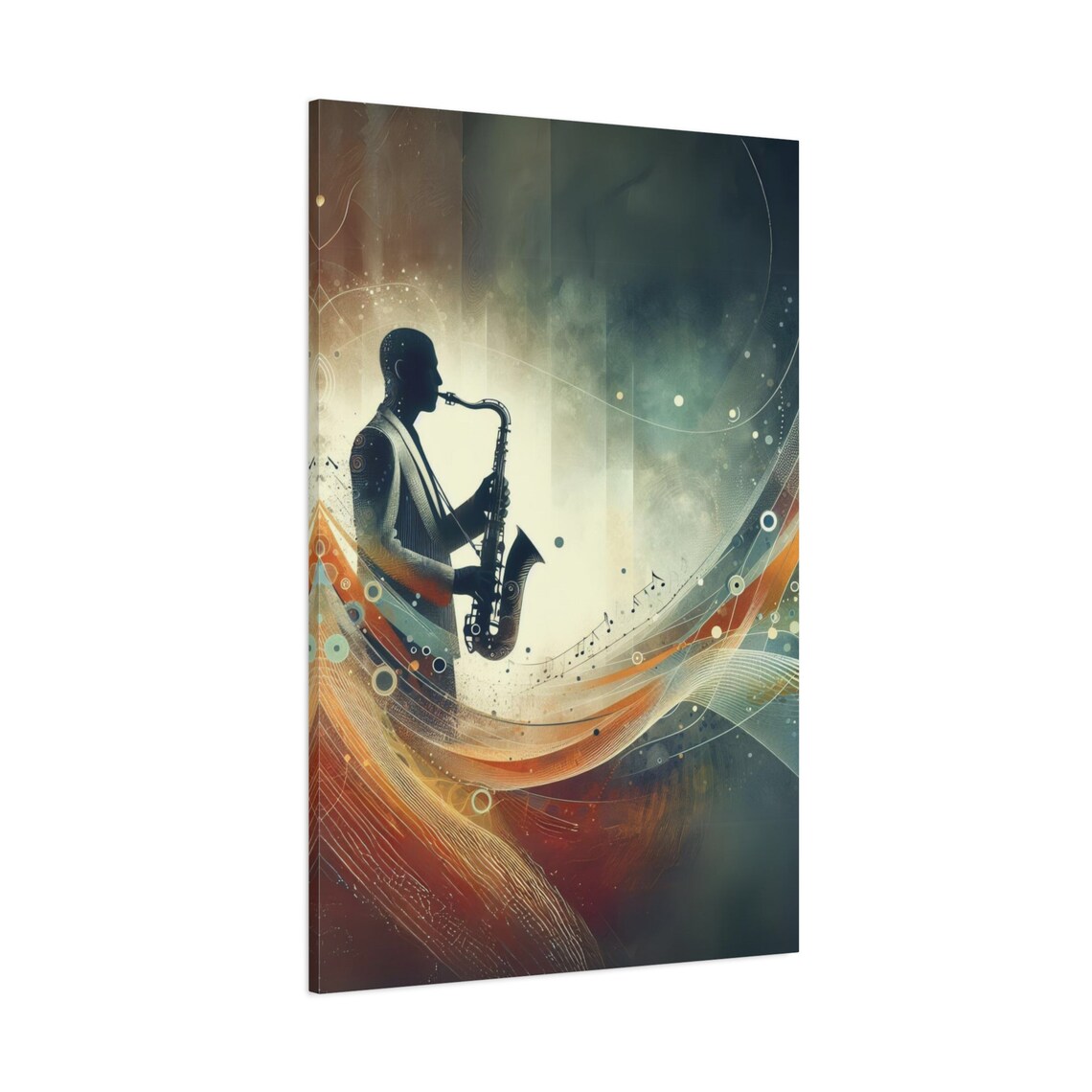 Jazz Saxophone Player Silhouette Abstract Music Notes Modern Wall Poster - Image 3