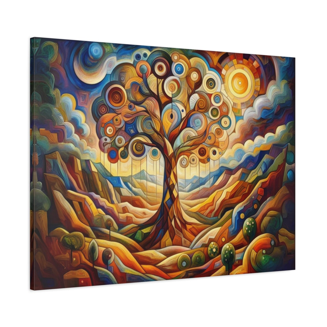 Tree Of Life Art Colorful Abstract Tree Painting Geometric Tree Artwork Cubism Art Tree Of Life Wall Art Gift - Image 3