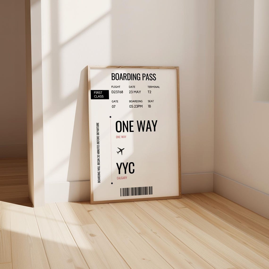 One Way Boarding Pass To Calgary YYC Travel Souvenir Flight Poster - Image 2