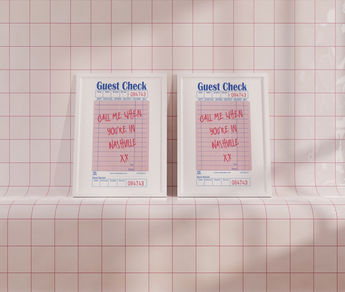 Call Me When You Are in Nashville Guest Check Receipt Red Ink Poster - Image 2