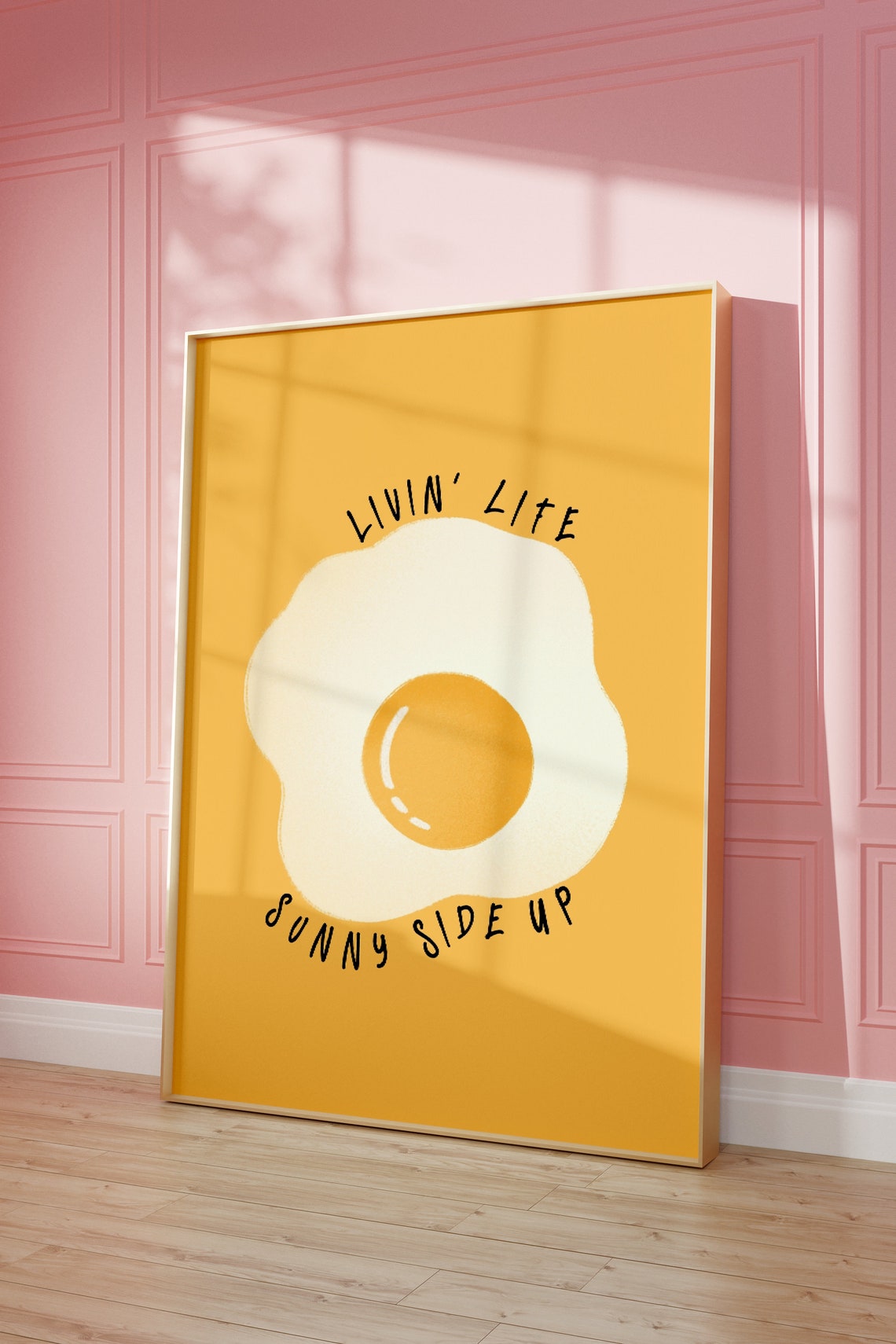 Livin' Life Sunny Side Up Fried Egg Retro Orange Kitchen Poster - Image 2