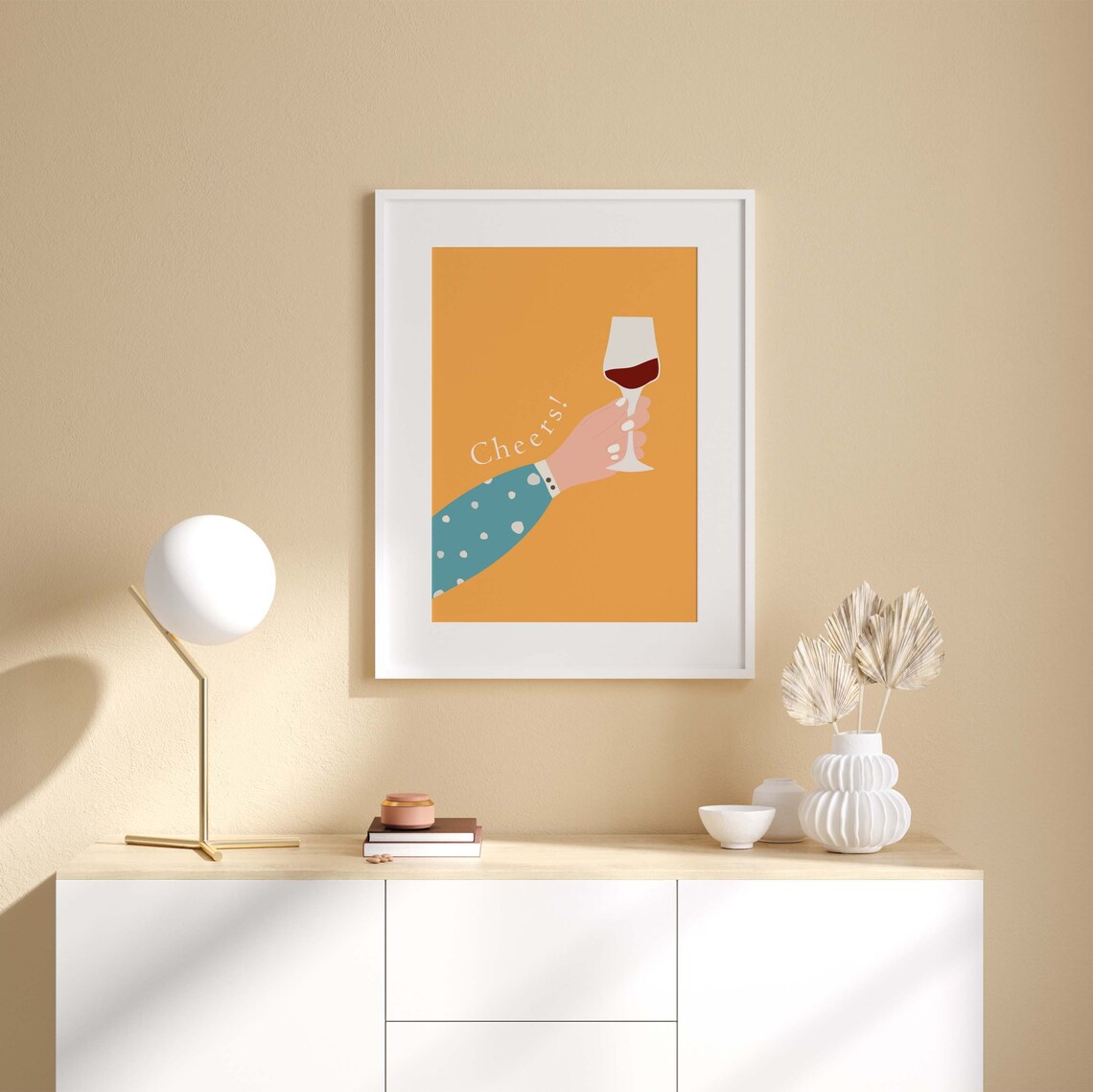 Cheers Wine Glass Toast Warm Orange Celebration Kitchen Poster - Image 4