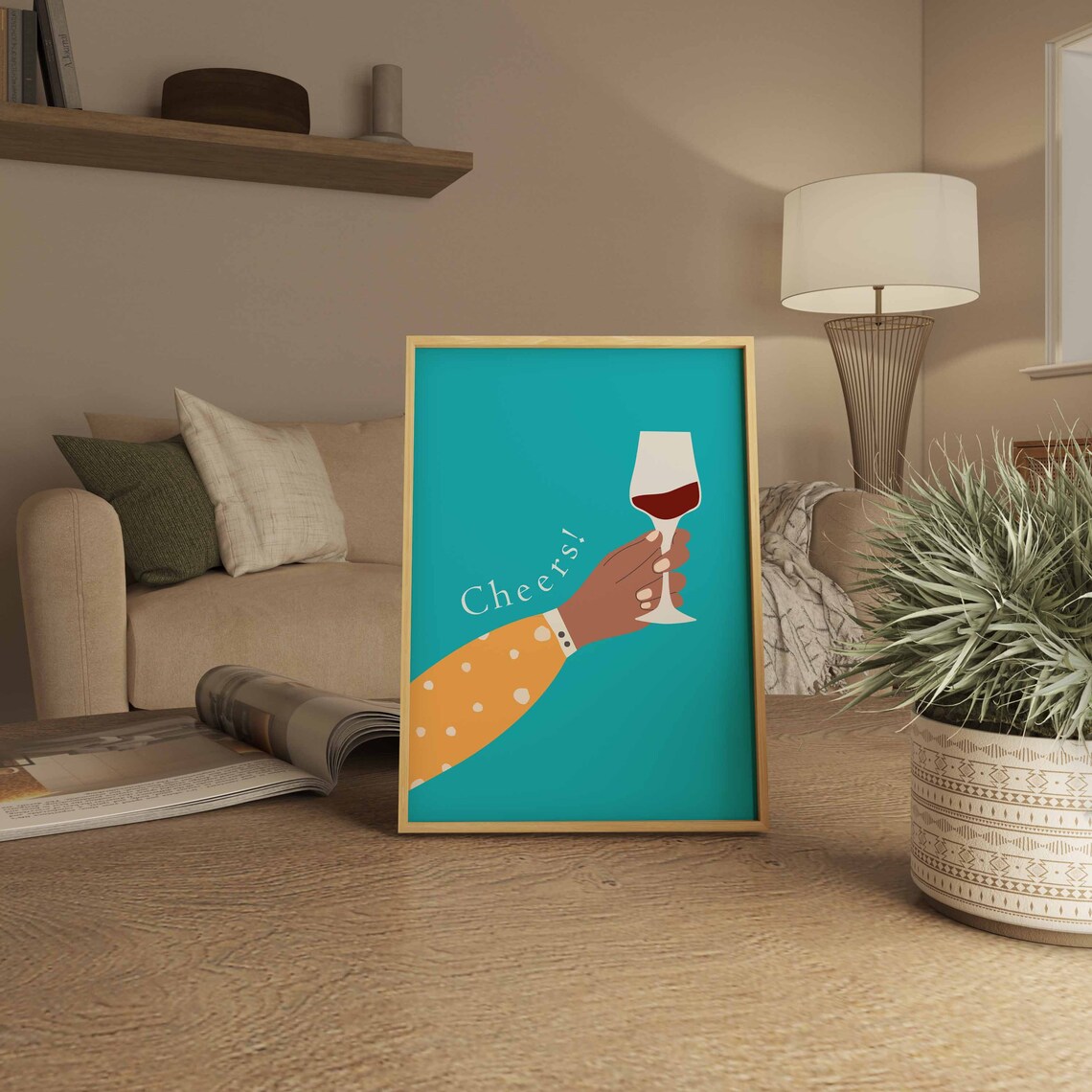 Cheers Wine Glass Toast Turquoise Kitchen Illustration Poster - Image 2