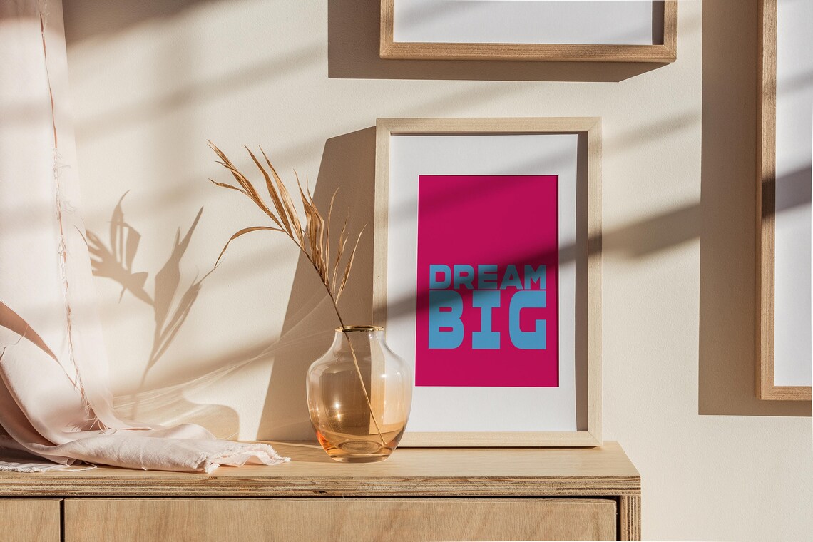 Dream Big Bold Blue Statement Typography Hot Pink Quote Poster - Image 3