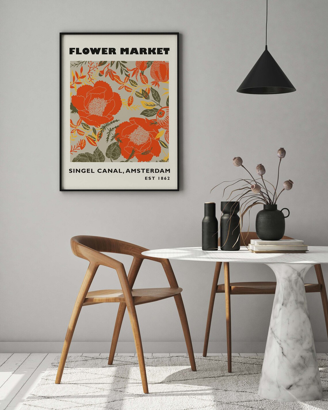 Flower Market Floral Art Print, Red and Orange - Image 2