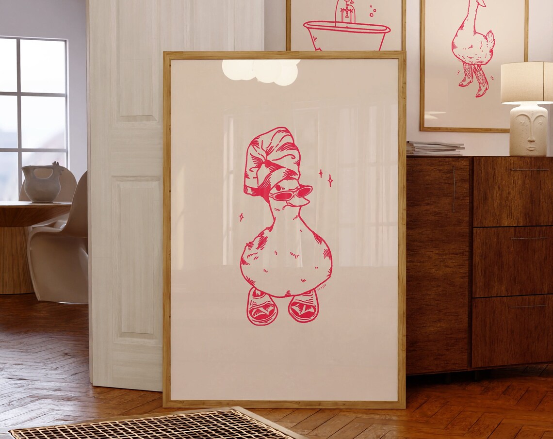 Cool Duck In Slippers Vintage Bathroom Poster