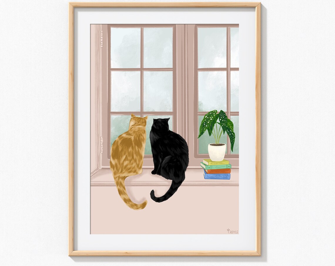 Two Cats Looking Outside Window Art Print - Image 2