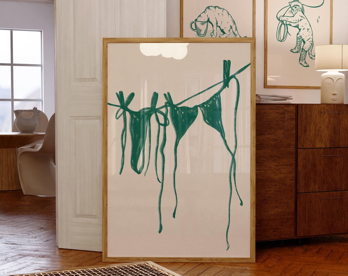Bikini Hanging Retro Print, Girly Bedroom Art Print