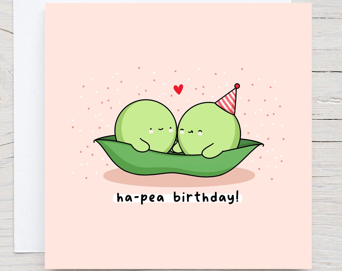 Ha-Pea Birthday Kawaii Peas In A Pod Party Hat Birthday Card Poster
