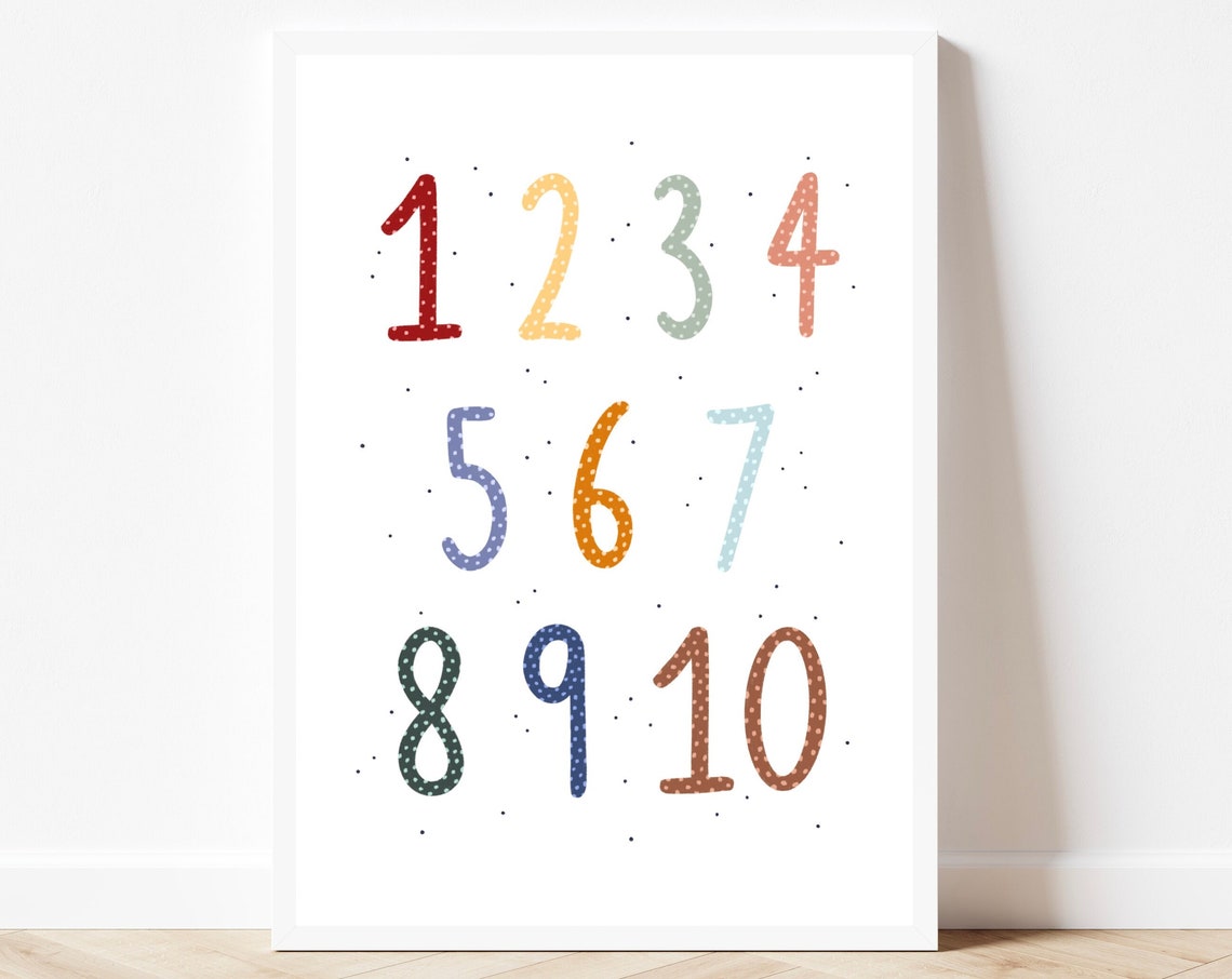 Colourful Rainbow Numbers 1 to 10 Nursery Educational Art Print