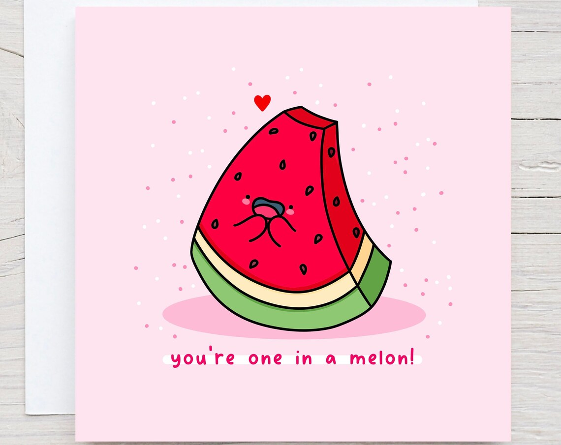 Kawaii Watermelon Slice One In A Melon Punny Love Card Art Print