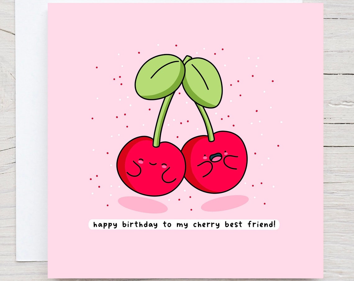 Kawaii Cherries Pair Happy Birthday Cherry Best Friend Pun Wall Art