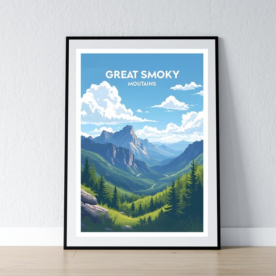 Great Smoky Mountains Blue Ridge Travel Poster Mountain Peaks