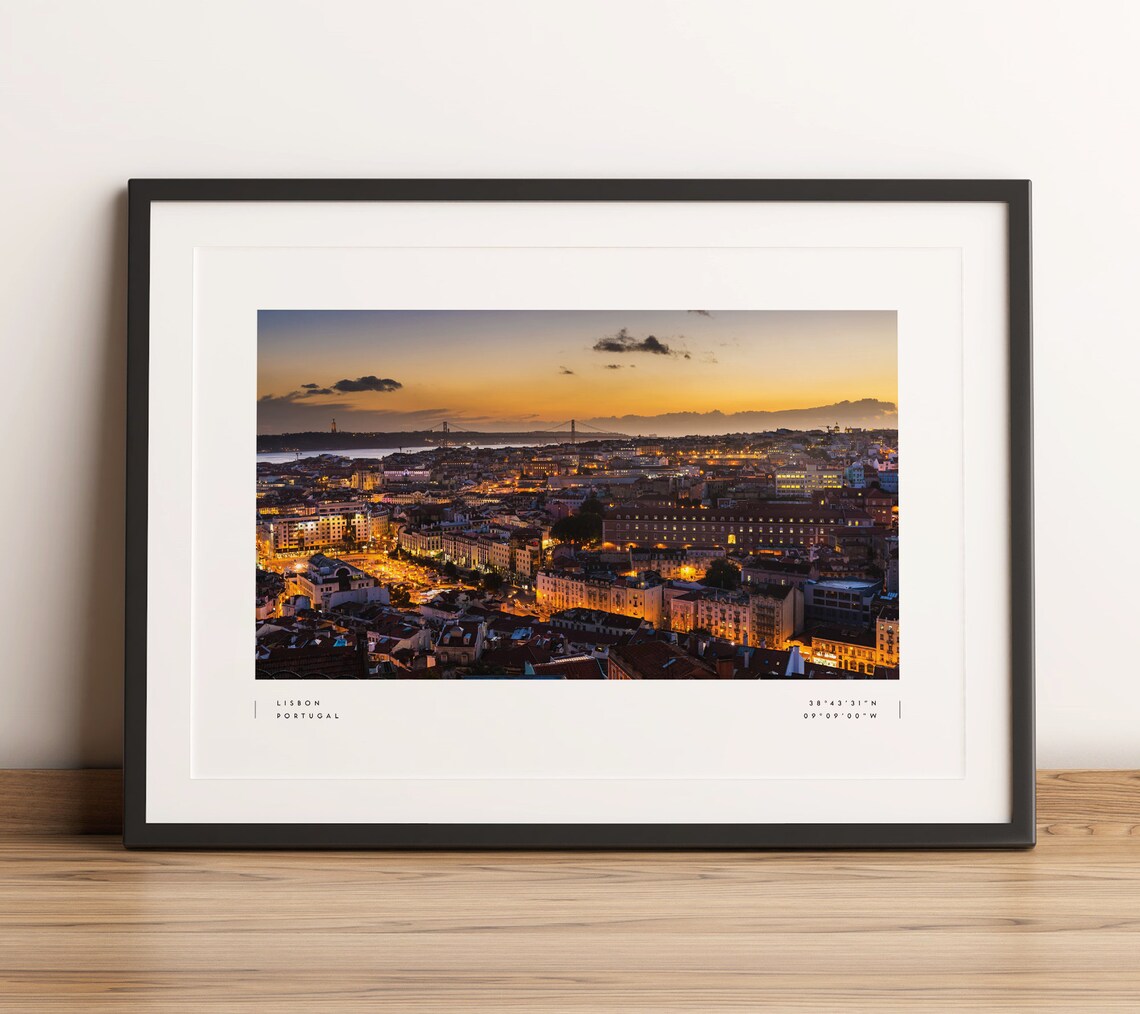 Lisbon Coordinates Travel Poster, Portugal Wall Art
