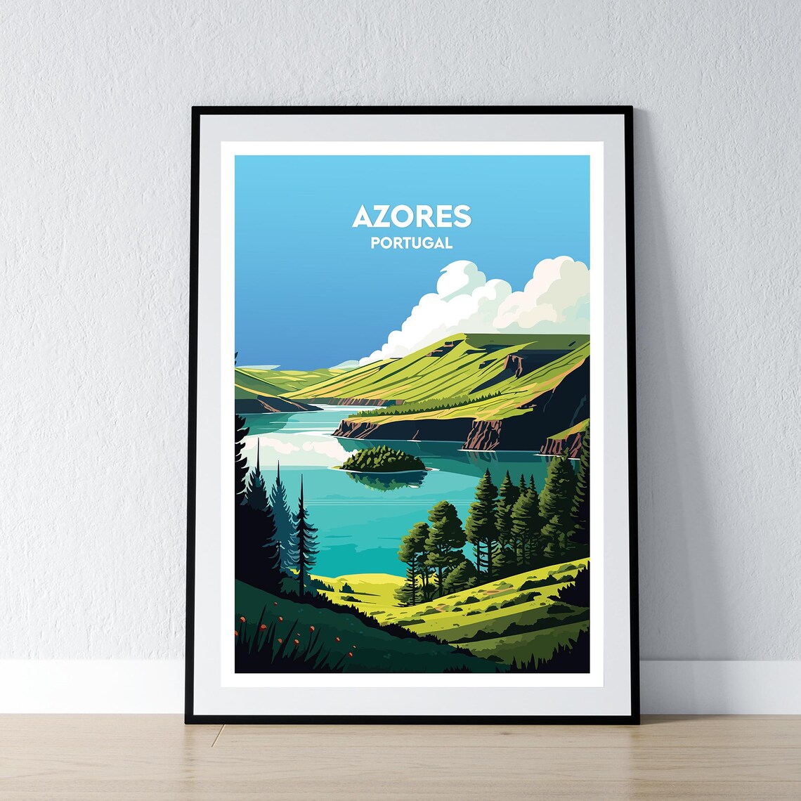 Azores Portugal Crater Lake Island Paradise Travel Art Poster