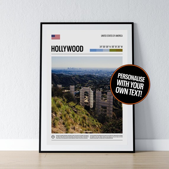 Hollywood Los Angeles Coordinates Iconic Sign Hills Travel Poster