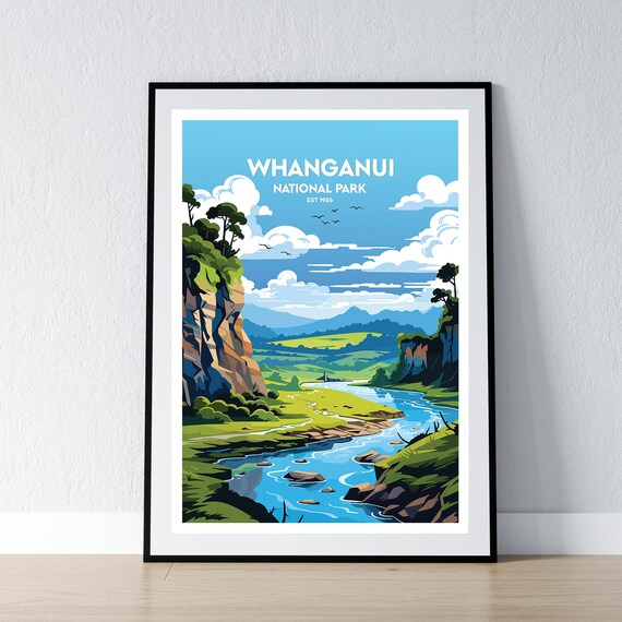 Whanganui National Park New Zealand Vintage WPA Style Travel Poster