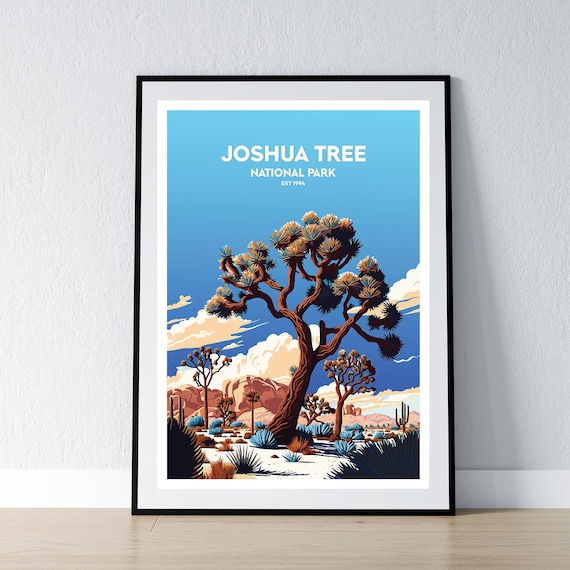 Joshua Tree National Park Twisted Tree Blue Sky Travel Art Poster