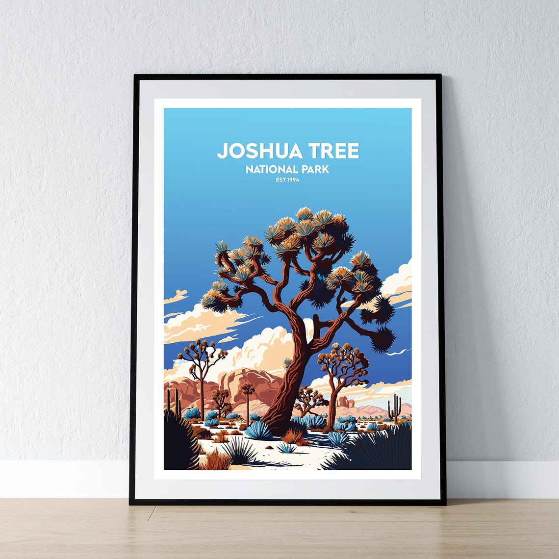 Joshua Tree National Park Twisted Tree Blue Sky Travel Art Poster