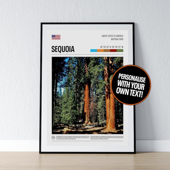 Sequoia National Park Giant Trees Coordinates Photo Travel Print