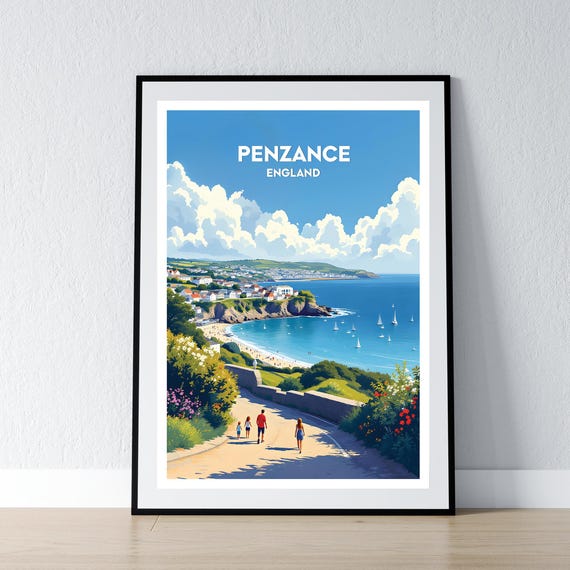 Penzance Poster Print Cornwall Wall Art Gift British Travel Home Decor Illustration