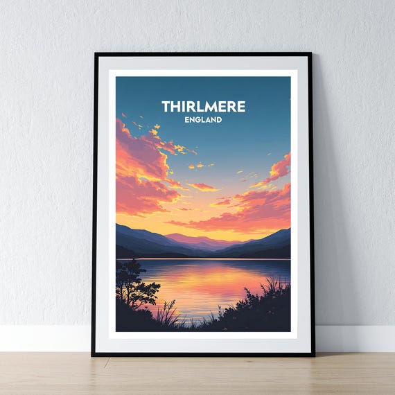 Thirlmere Reservoir Poster Lake District Print National Park Wall Art Gift Travel Home Decor Illustration