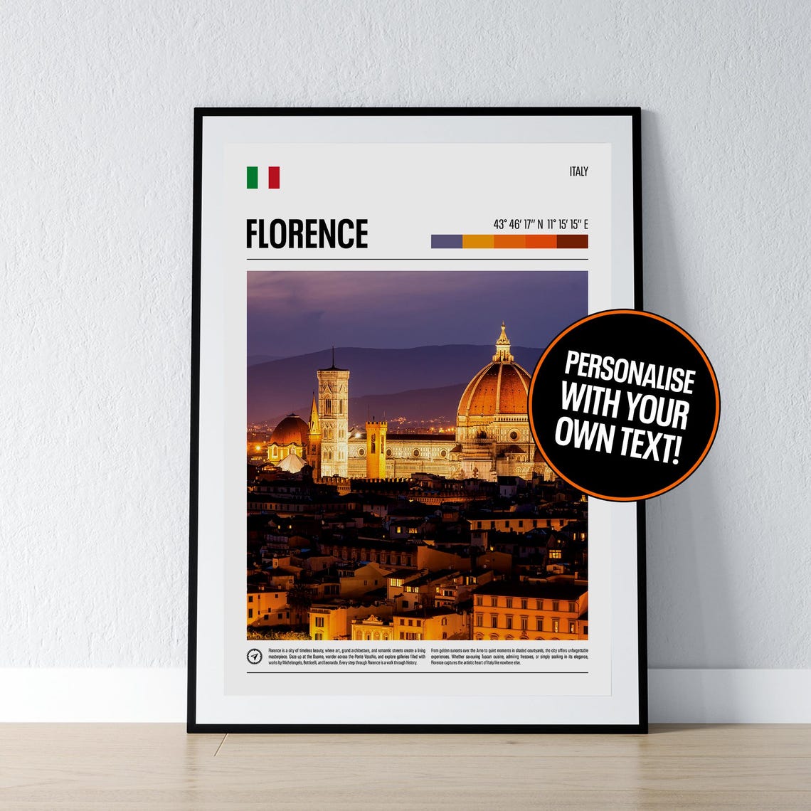 Florence Italy Duomo Night Coordinates Travel Photo Poster Gift