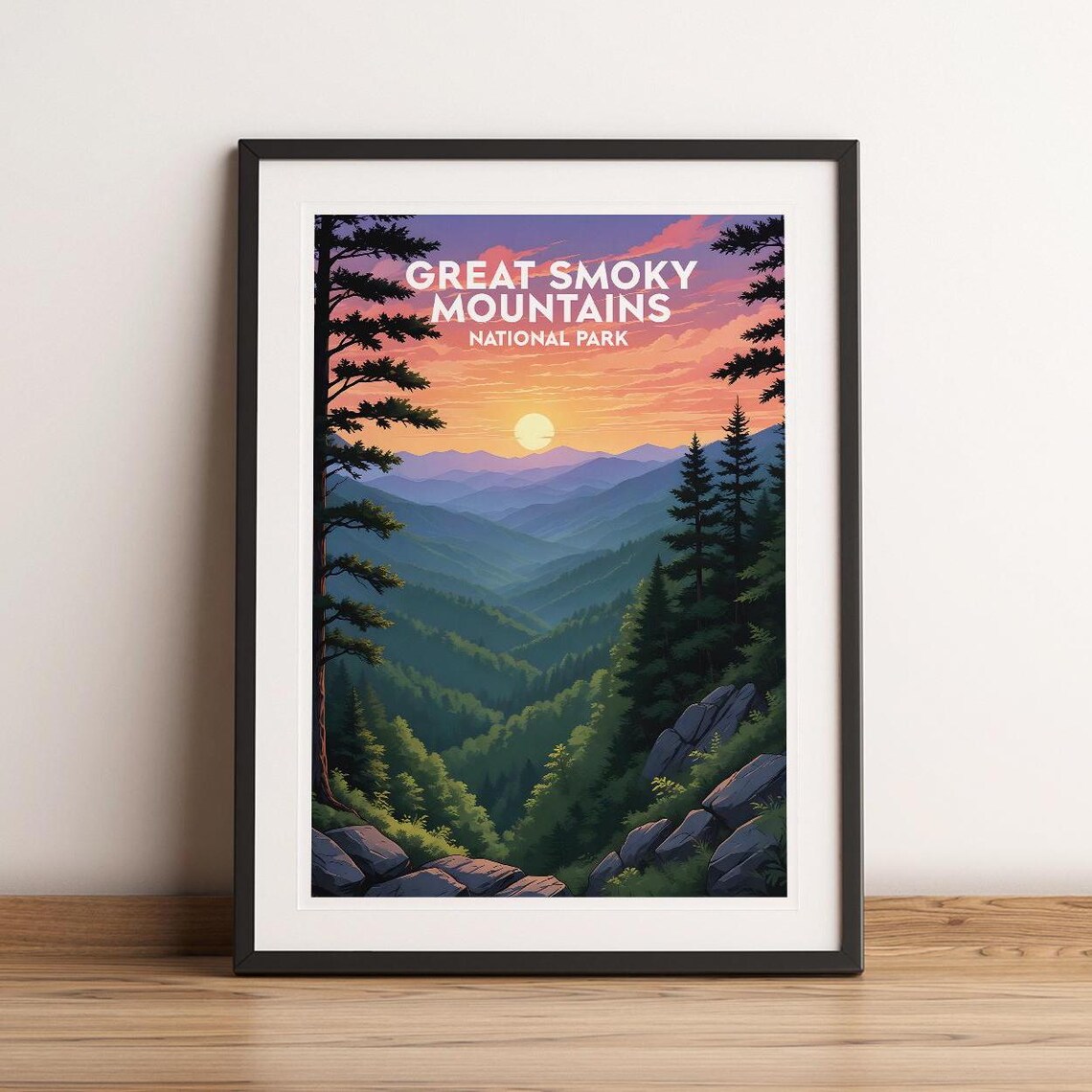 Great Smoky Mountains Sunrise National Park Retro Travel Decor Poster