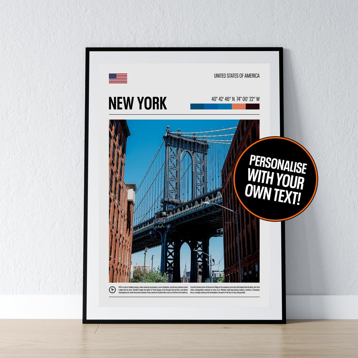 New York Manhattan Bridge Coordinates Travel Photography Poster