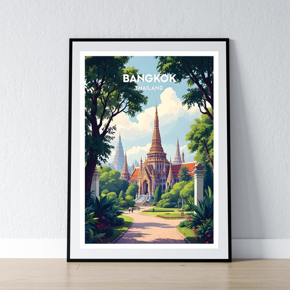 Bangkok Thailand Poster Print Wall Art Gift Travel Home Decor Illustration