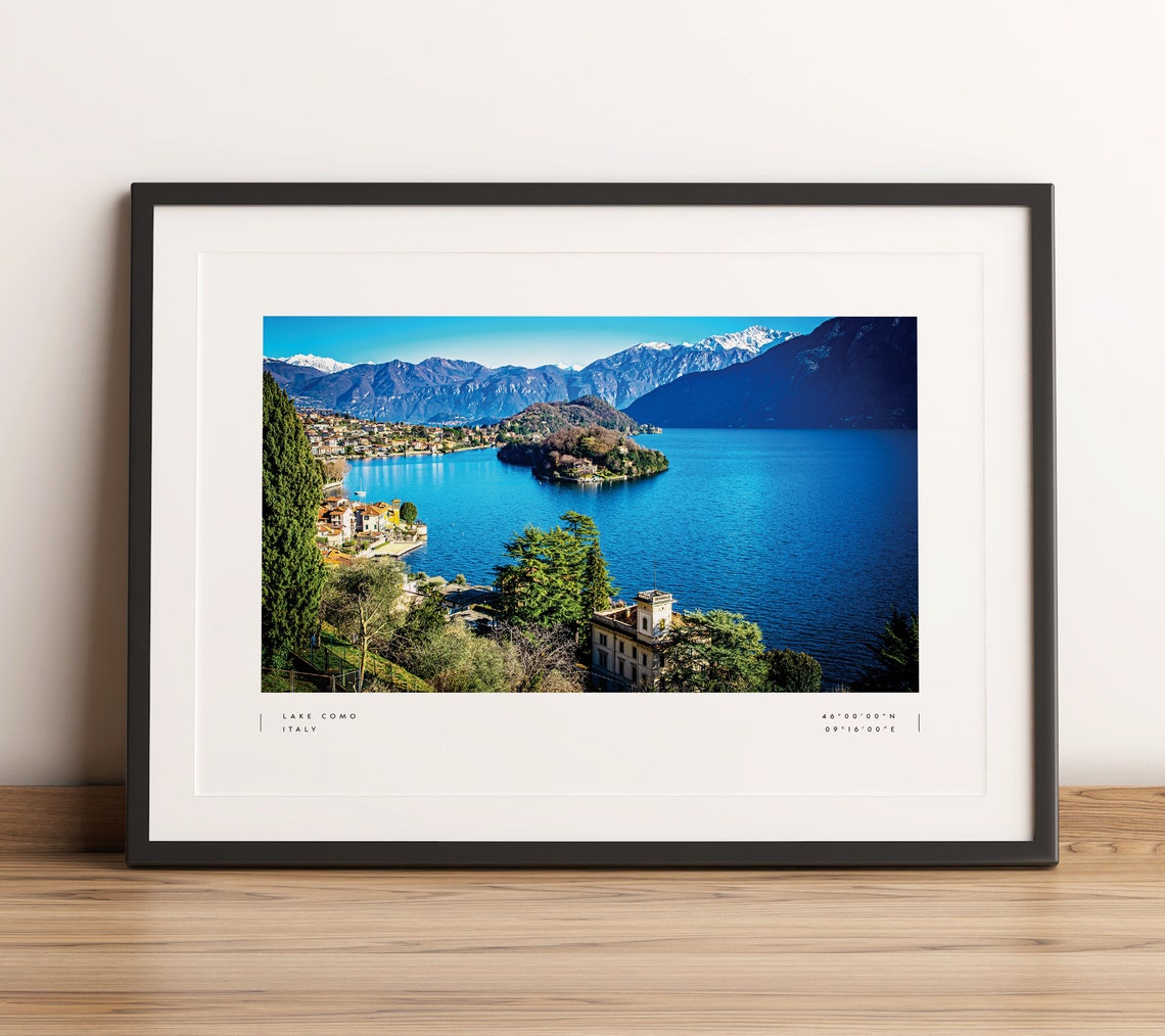 Lake Como Italy Bellagio Wooded Island Coordinates Photo Print