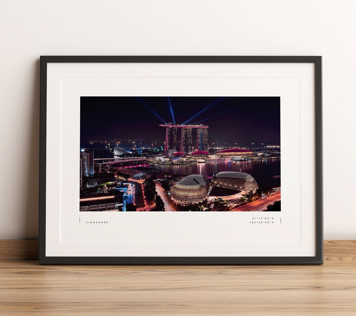 Singapore Coordinates Travel Poster, Black And White