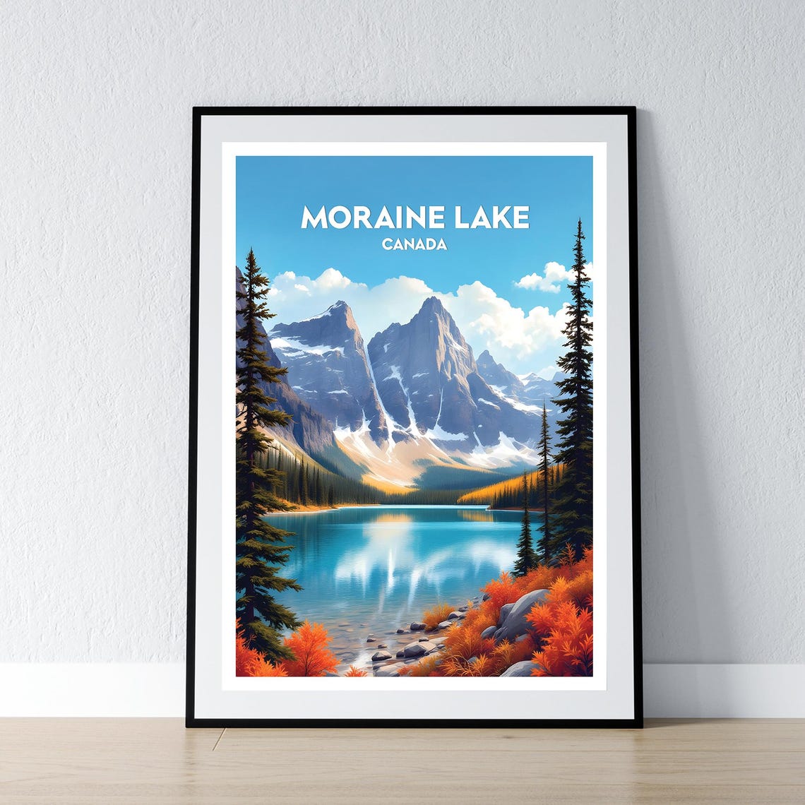 Moraine Lake Canada Turquoise Water Fall Colors Travel Poster