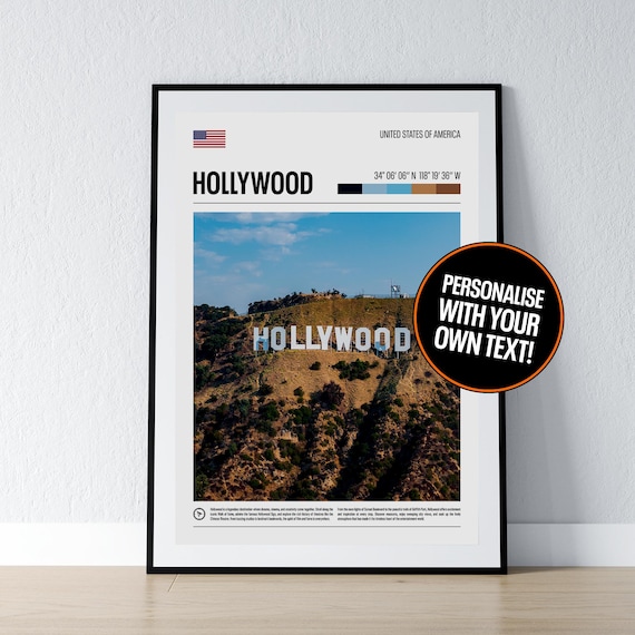 Hollywood Sign Los Angeles USA Photo Coordinates Travel Poster