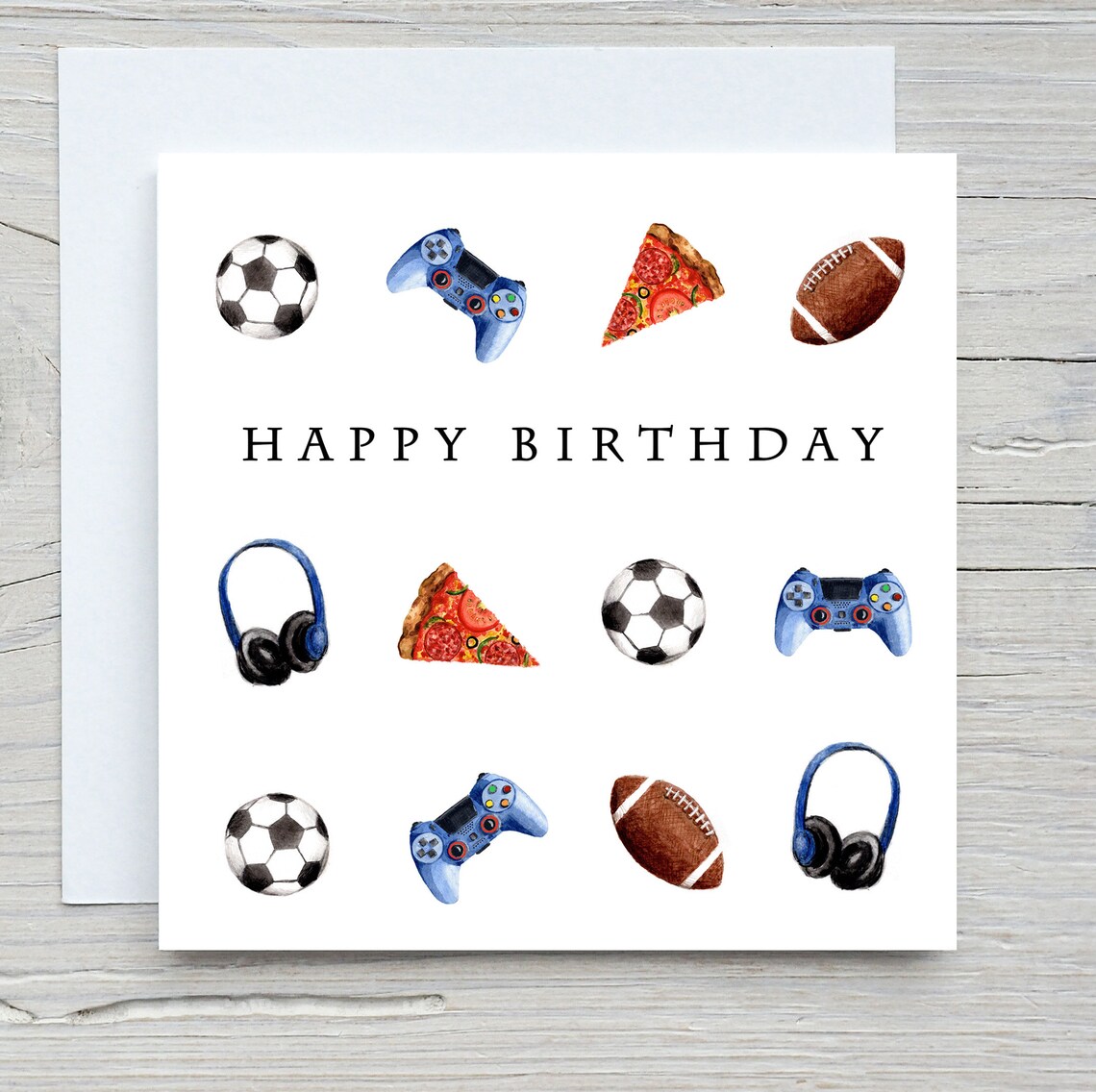 Happy Birthday Football Gaming Pizza Headphones Icons Wall Art