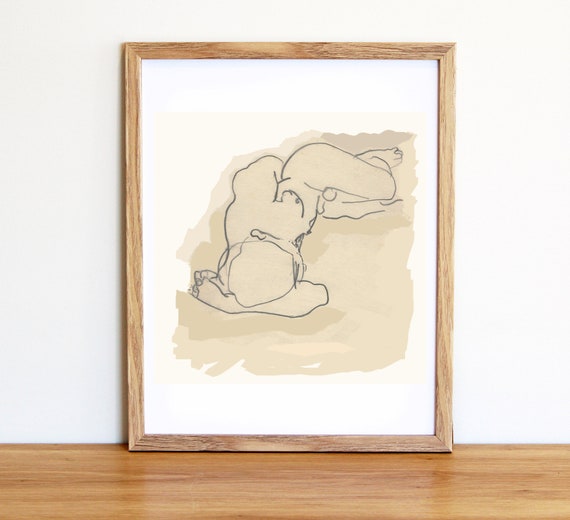 Figure Drawing Print Of Figure Sketch Pencil Drawing Reclining Male Figure Nude Sketch Line Drawing