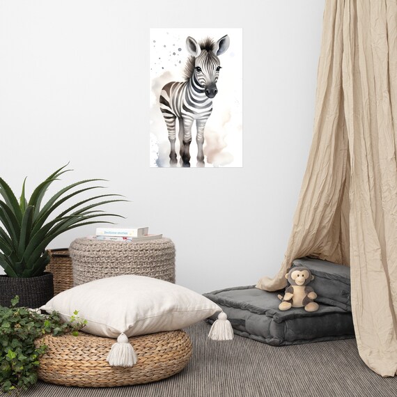 Cute Baby Zebra Foal Watercolor Painting Nursery Decor Poster