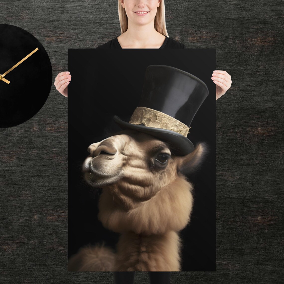 Proud Camel Wearing Black Tophat Elegant Formal Portrait Poster