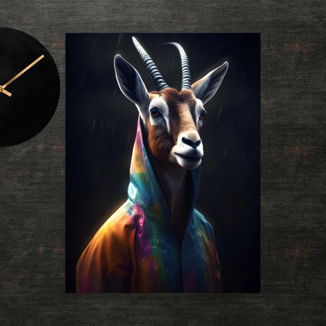 Gazelle In Raincoat Poster Art Wall Print Funny Animals Clothed Animal Cute