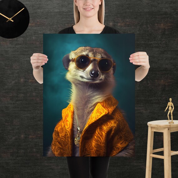 Meerkat 80s Style Retro Poster Eighties Wall Art Living Room Funny Decor